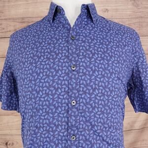 Zachary Prell Shirt Mens Large Blue Leaf Print Short Sleeve Button Up Casual